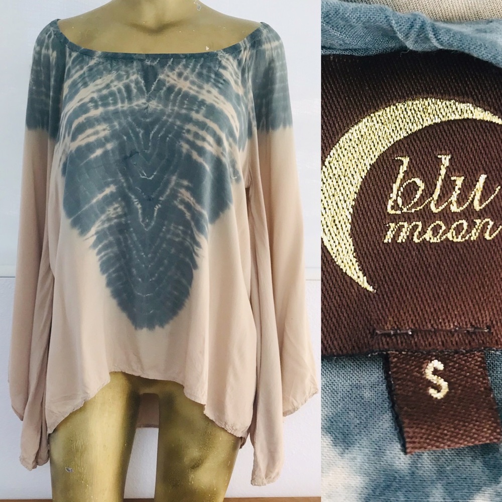 BLU MOON Boho Angel Sleeve CAFTAN Hippie Tunic TOP Small - Picture 2 of 16